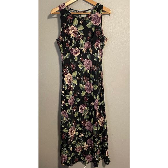All That Jazz Dress Womens Small Black Purple Floral Sleeveless Cottagecore Y2K - Picture 1 of 7